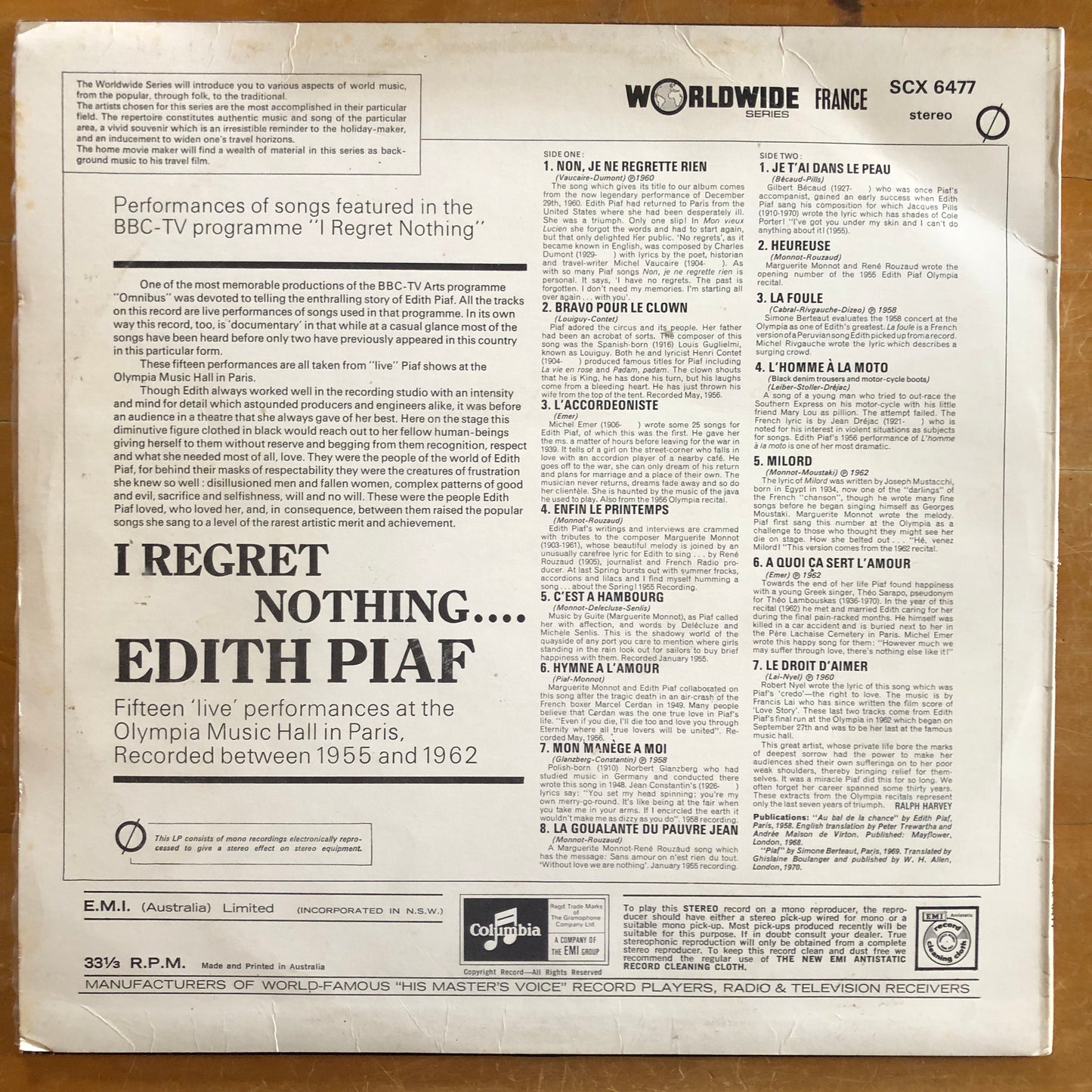Edith Piaf - I Regret Nothing