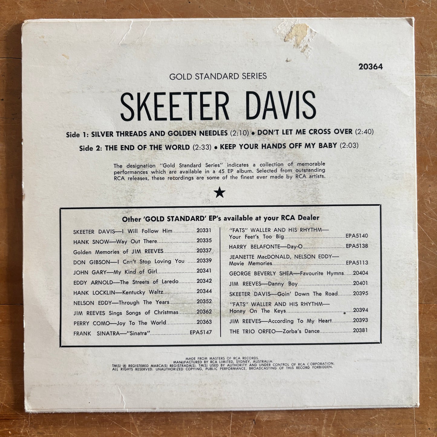 Skeeter Davis - Silver Threads and Golden Needles (7" single)