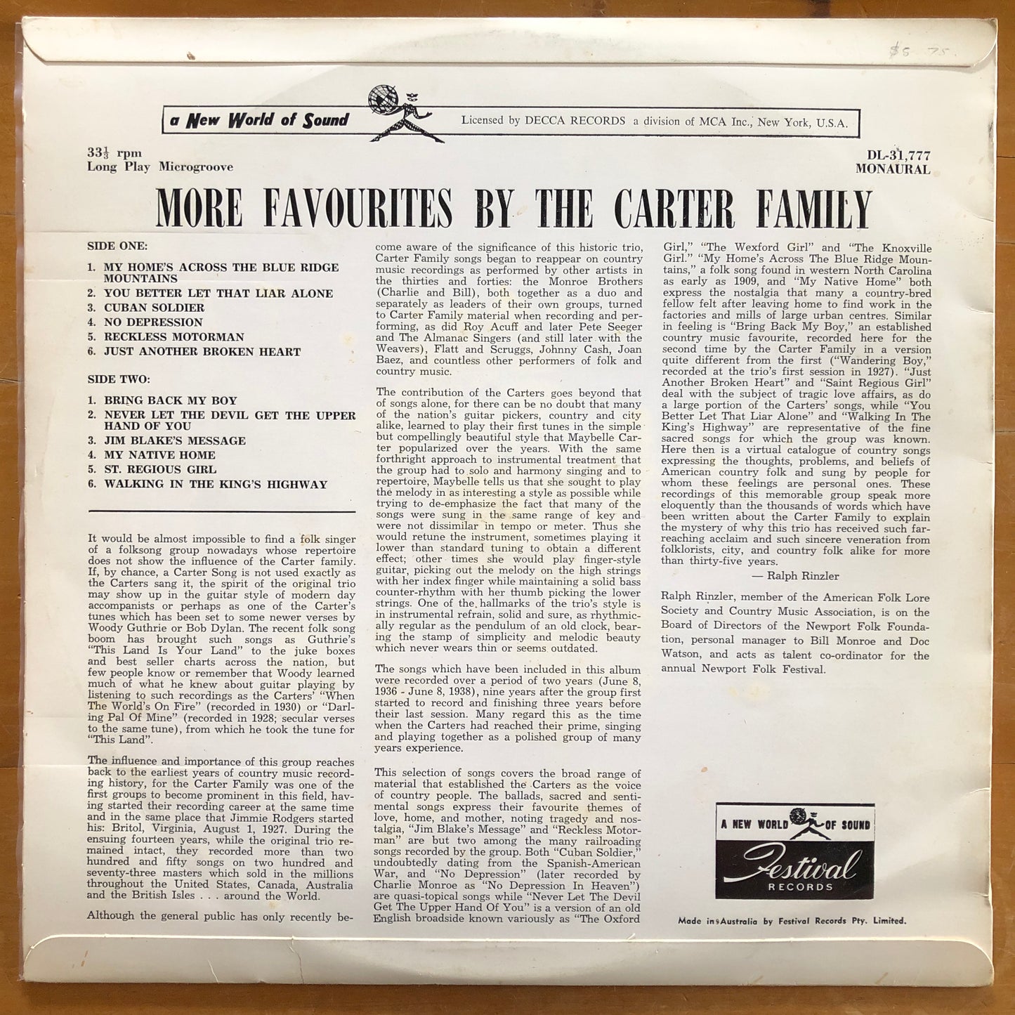 The Carter Family - More Favorites By The Carter Family