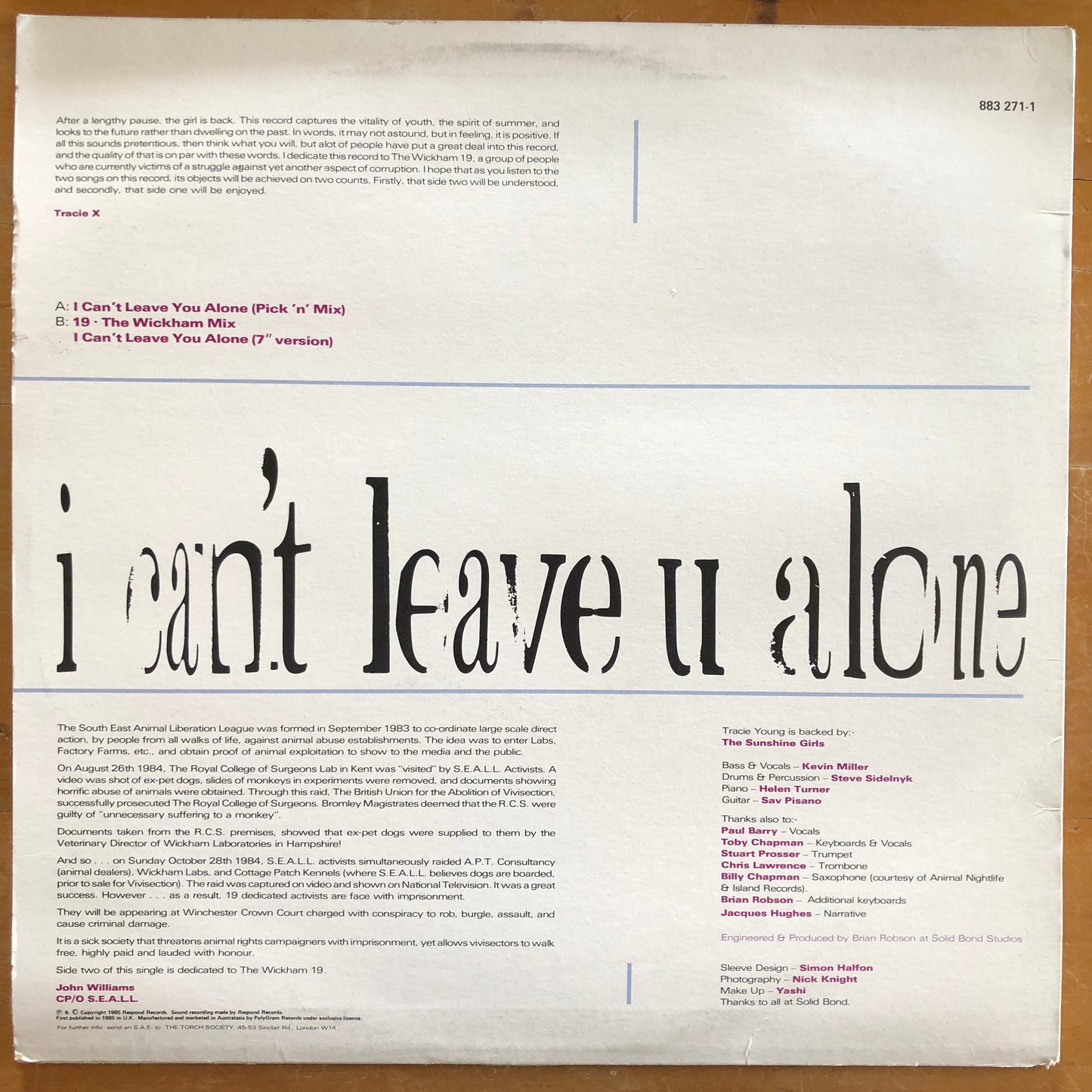 Tracie Young - I Can’t Leave You Alone (12” single)