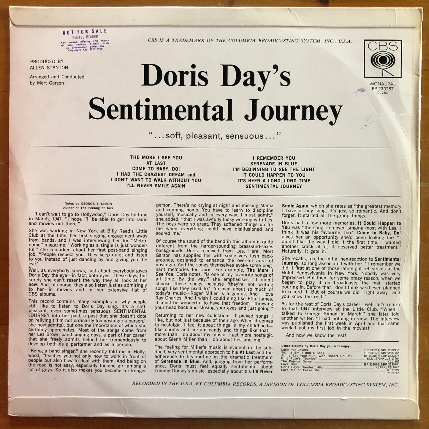 Doris Day - Doris Day's Sentimental Journey