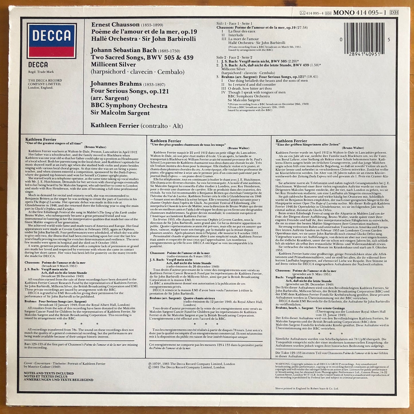 Kathleen Ferrier - Chausson Poèm De L'amour Et De La Mer