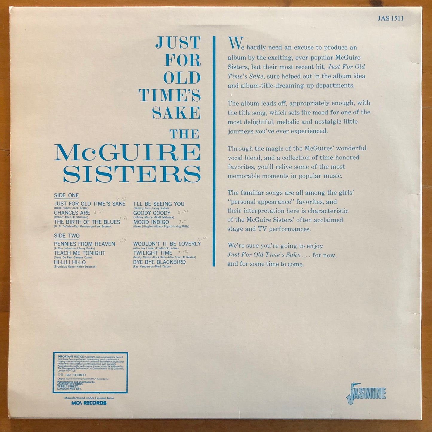 The McGuire Sisters - Just For Old Times Sake