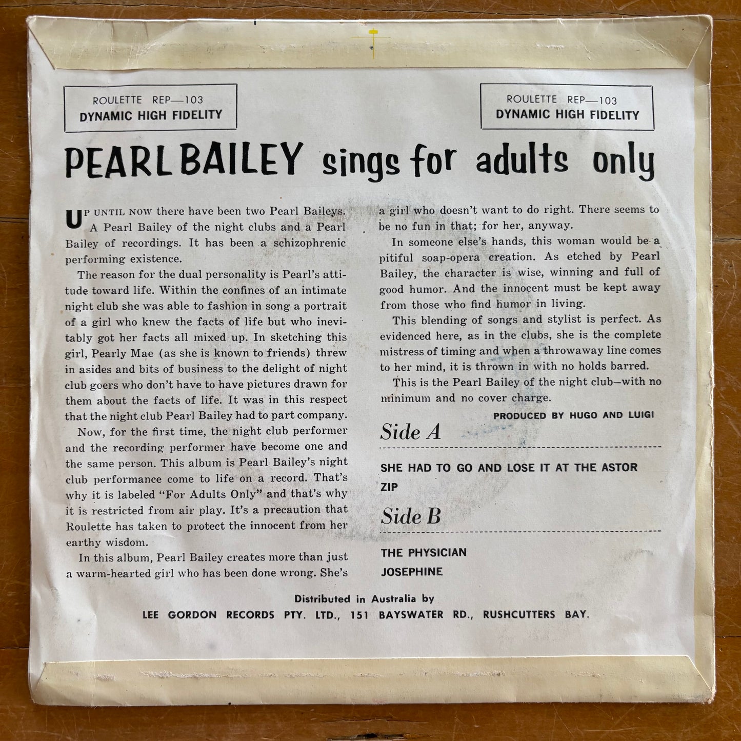 Pearl Bailey - Sings For Adults Only (7" EP)