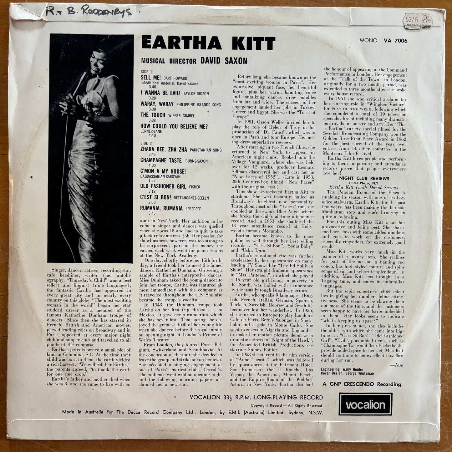 Eartha Kitt - In Person At The Plaza