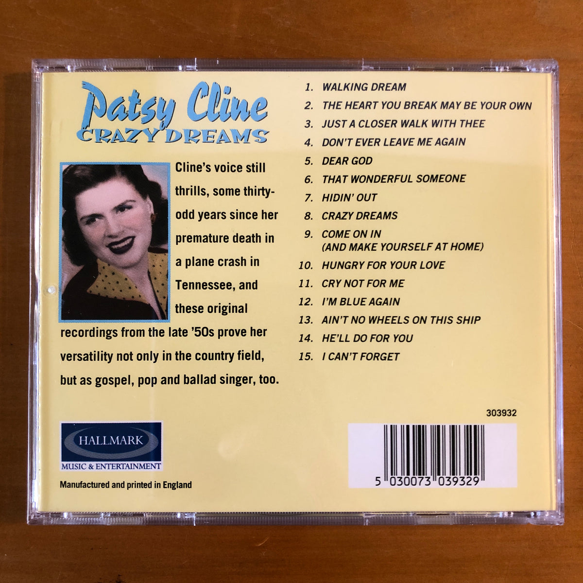 Patsy Cline Records Patsy Cline - Crazy Dreams - 15 Country Greats (CD) – Suffragette Records