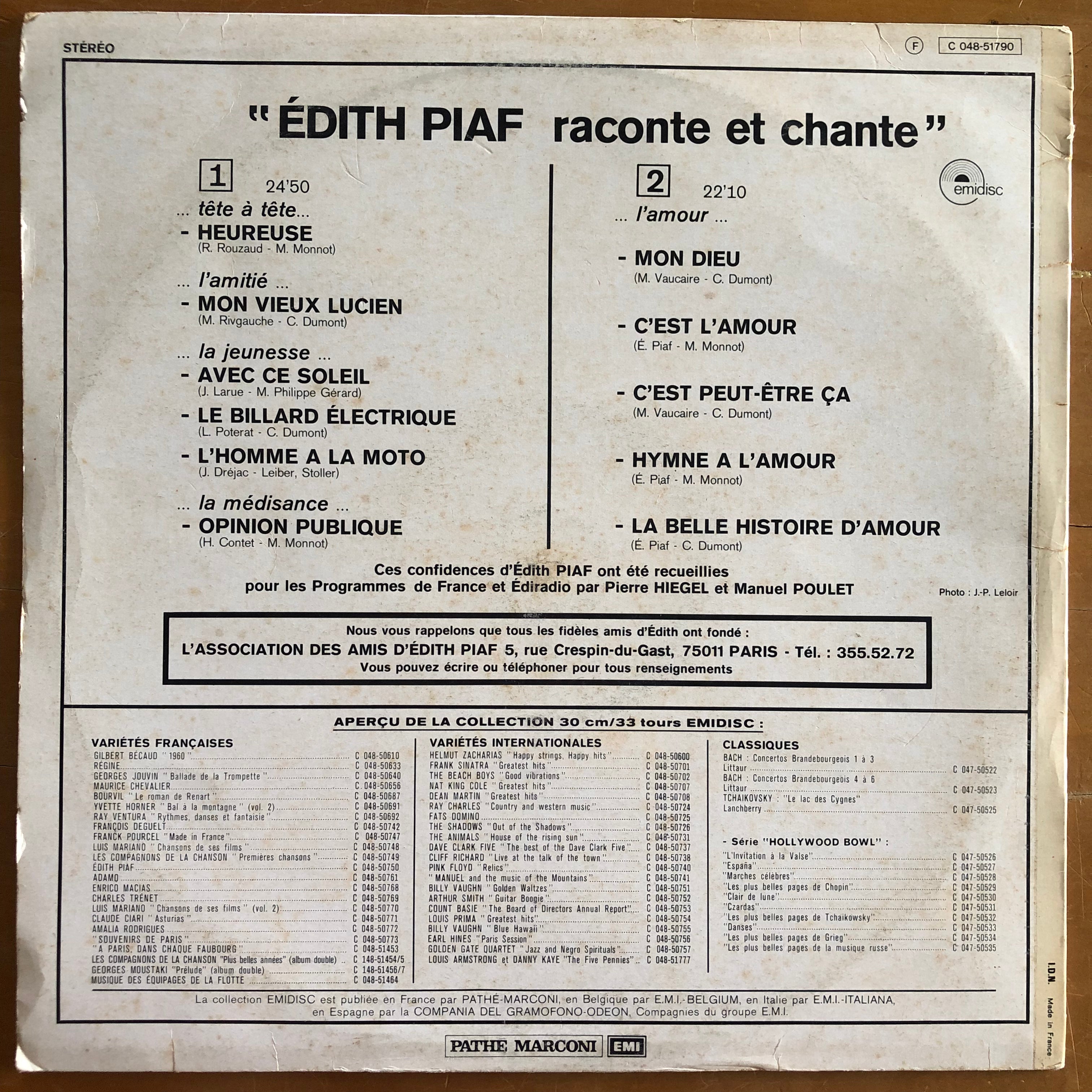 Edith Piaf - Raconte Et Chante – Suffragette Records