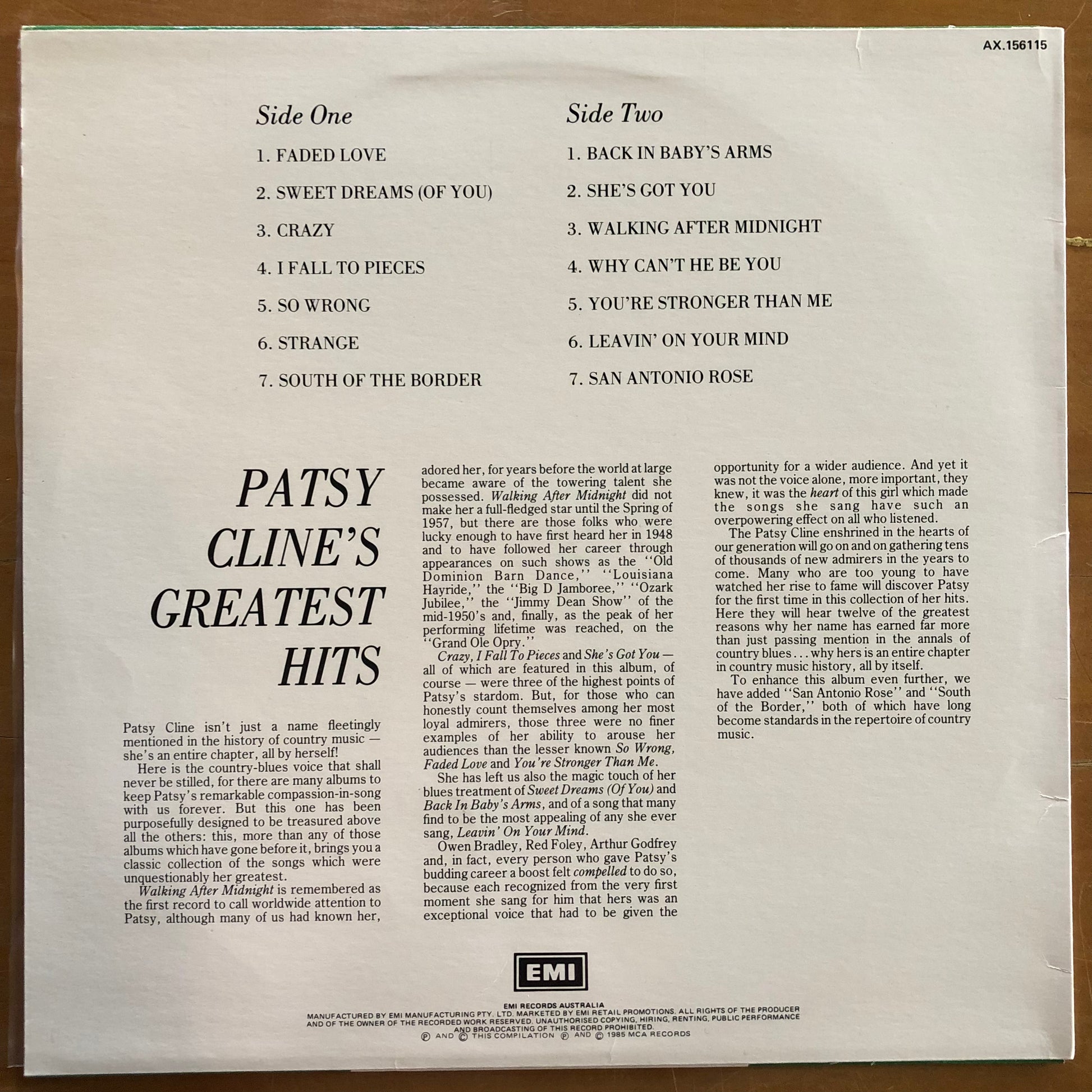 Patsy Cline Records Patsy Cline - Patsy Cline's Greatest Hits – Suffragette Records