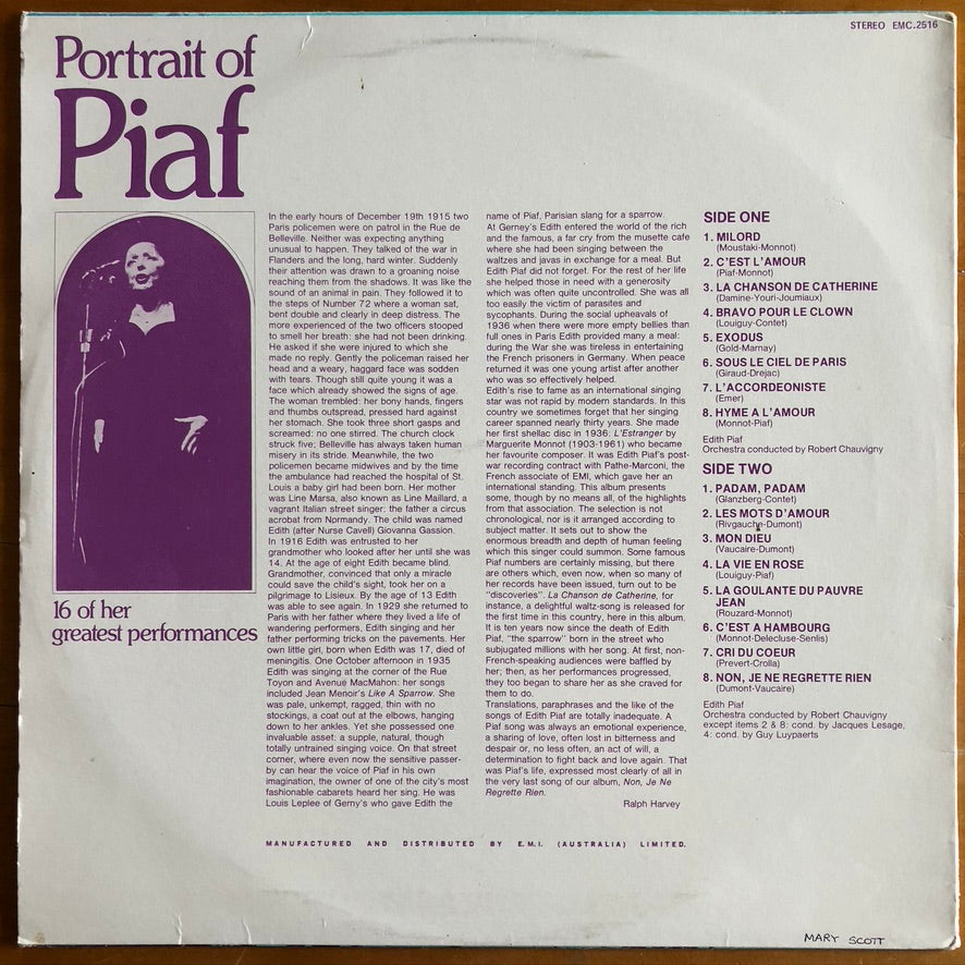 Edith Piaf - Portrait of Piaf: 16 of her greatest performances