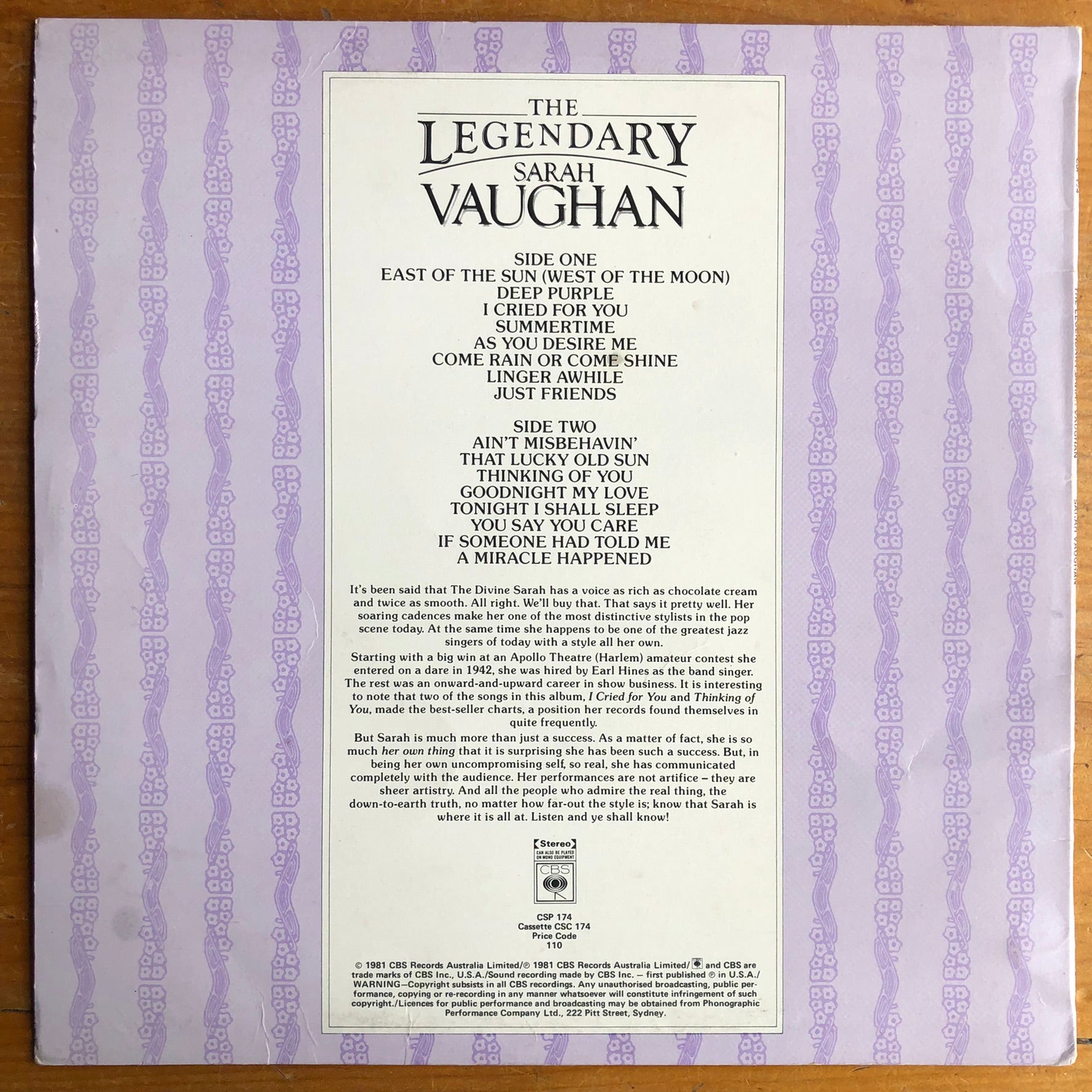 Sarah Vaughan - The Legendary – Suffragette Records