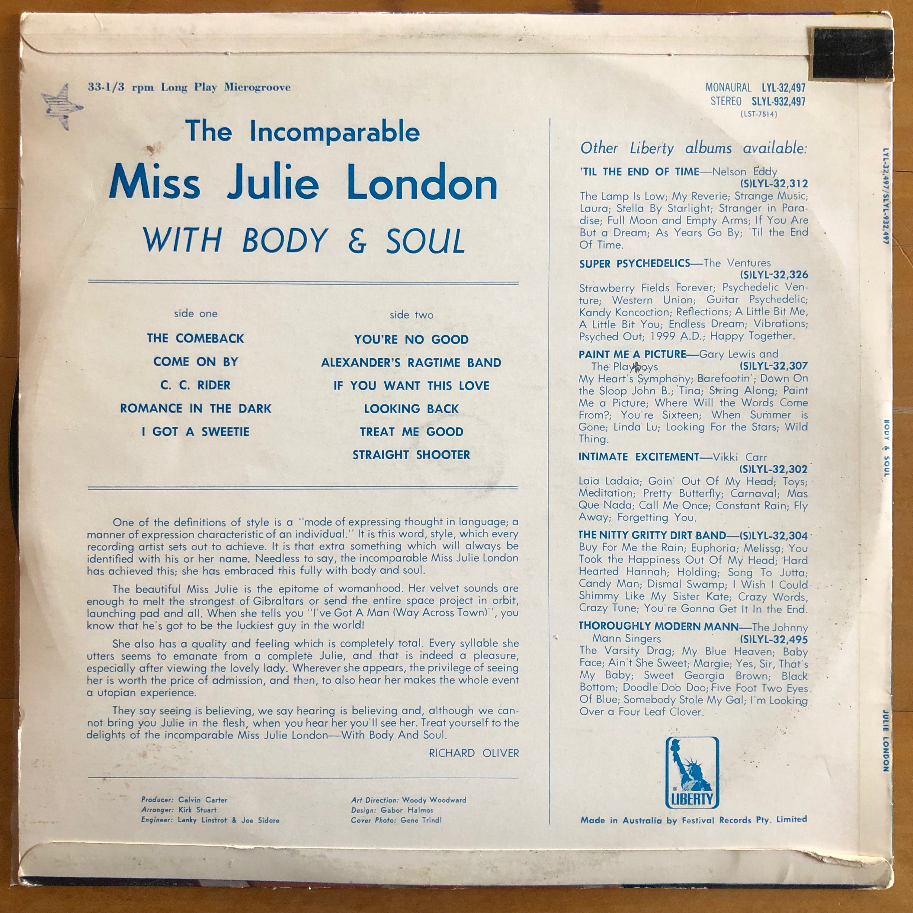 Julie London - With Body & Soul – Suffragette Records