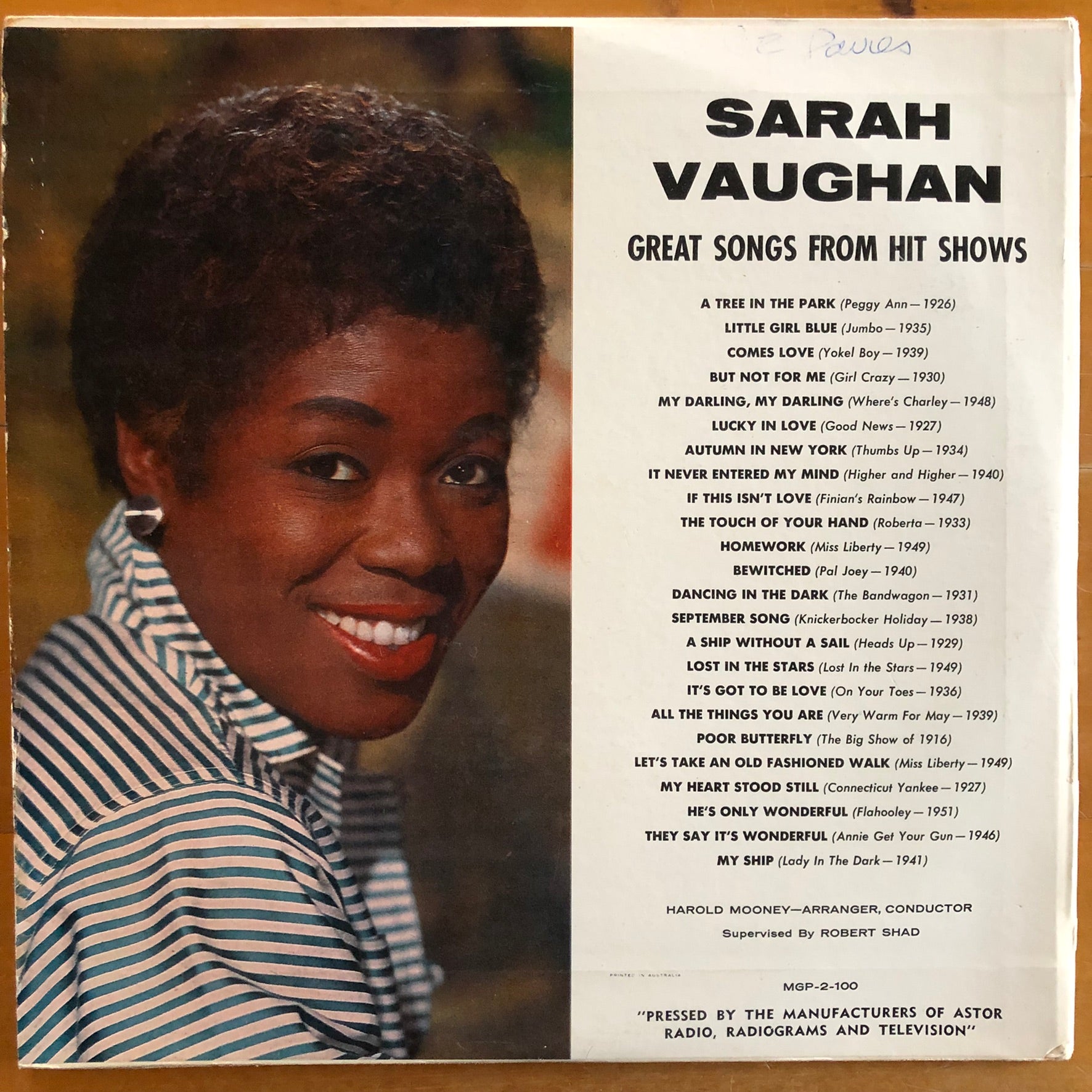 Sarah Vaughan - Great Songs From Hit Shows (2xLP) – Suffragette Records