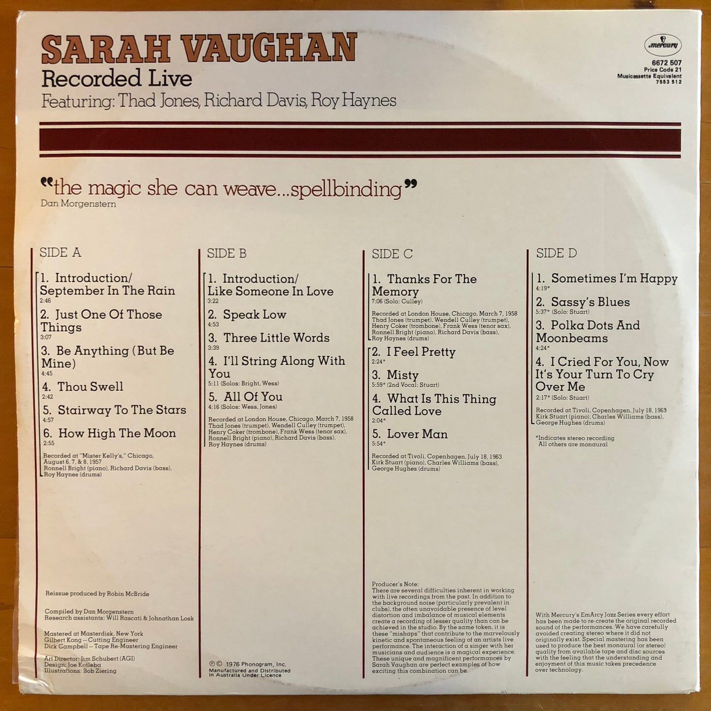 Sarah Vaughan - Recorded Live (2xLP)