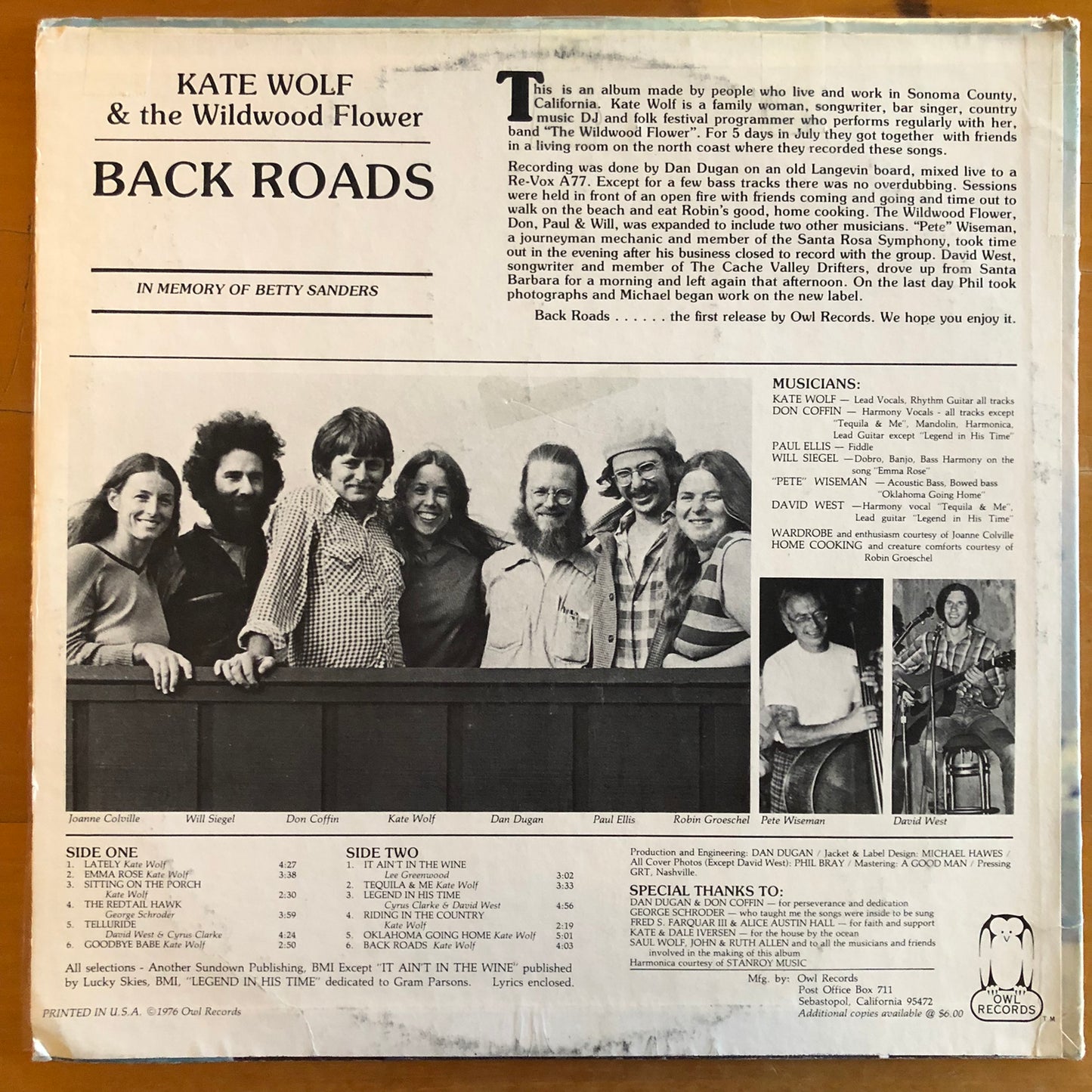 Kate Wolf & The Wildwood Flower - Back Roads